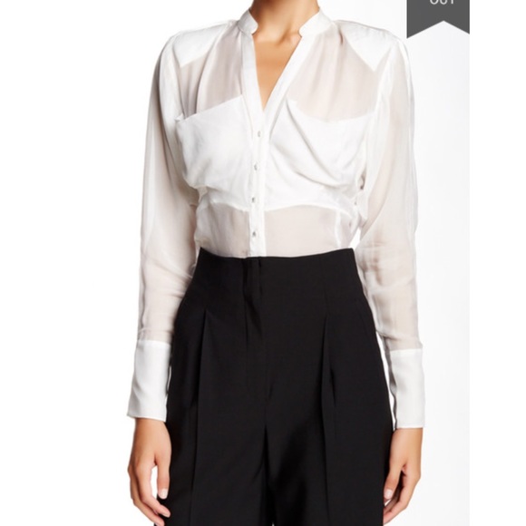 L.A.M.B Long Sleeve Silk Chiffon Blouse