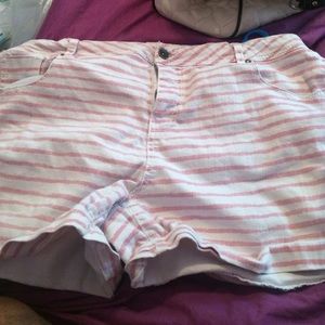 Pink and white striped shorts