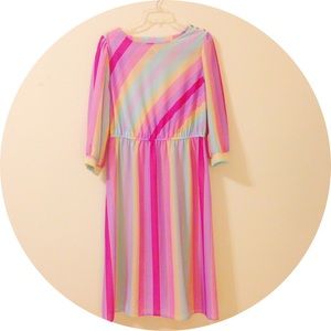70s rainbow hippie tea length party dress