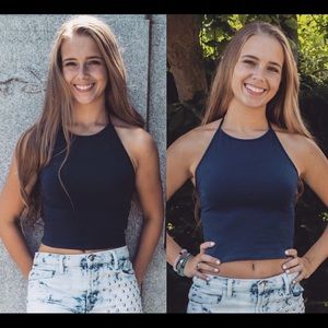 Cropped Navy Blue Halter Top