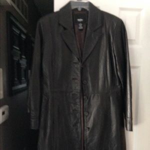 Women's black leather trenchcoat