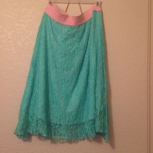 Mint lace midi skirt