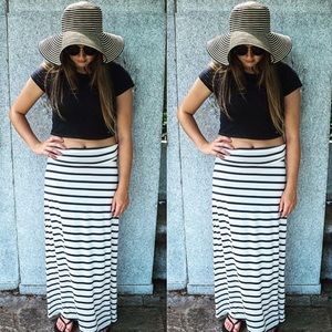 Navy & White Striped Maxi Skirt