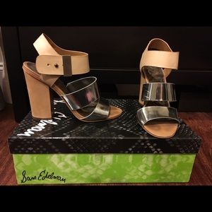 Sam Edelmen tan and silver leather sandals