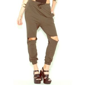 Olive green slit knee sweats!! BRAND NEW!! 🐸