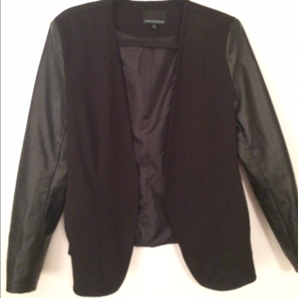 Black Blazer with Faux Leather Sleeves