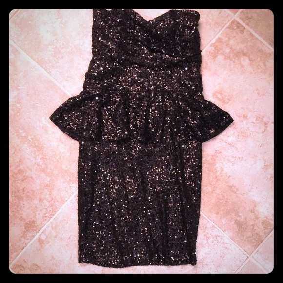 asos peplum sequin black dress small