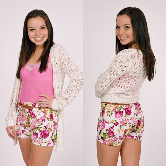 Pink Floral High Waisted Shorts