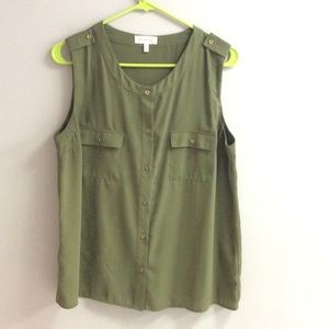 Green button up vest with gold buttons