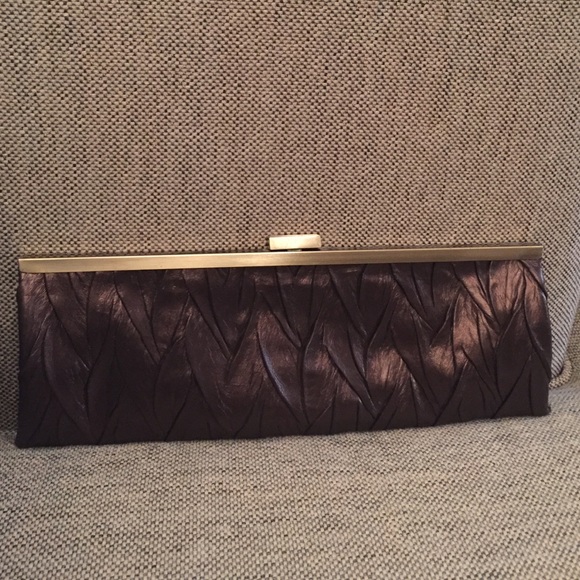 Jessica McClintock- brown leather clutch