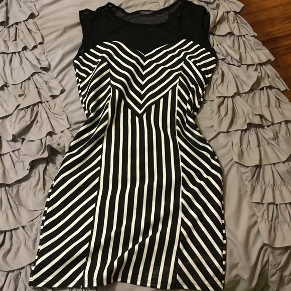 Black and white dress striped with mesh