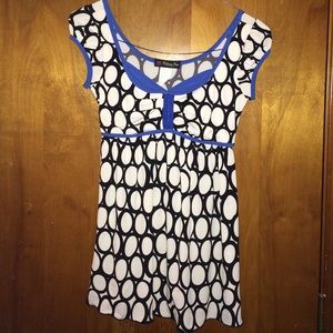 Dressy black white and blue blouse