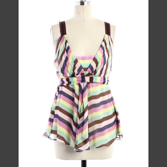 NWT Tibi Colorful Silk Sleeveless Blouse
