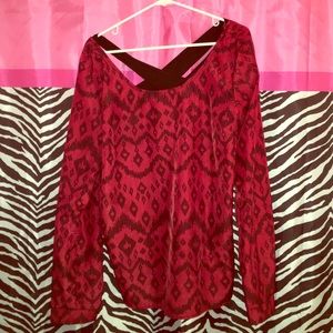 Burgundy tribal print crisscross blouse