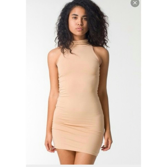 Nude Sleeveless Turtleneck Dress