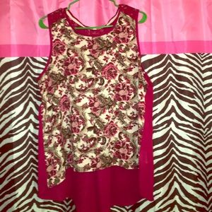 Burgundy and floral high low tank top