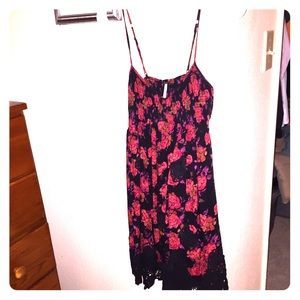 Black floral sundress with crochet lace fringe