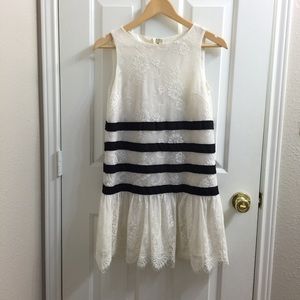 White lace dress with black stripe