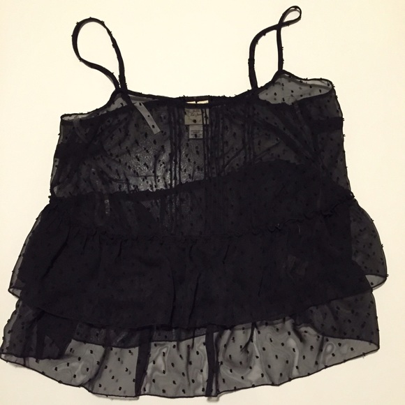 NWOT Sheer black top polka dots Belle Du Jour CUTE