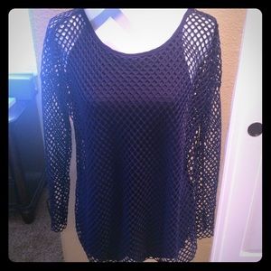 Fishnet navy top with attached tank.