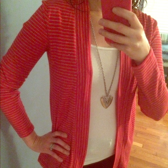 JCrew Red Striped Open Front Cardigan