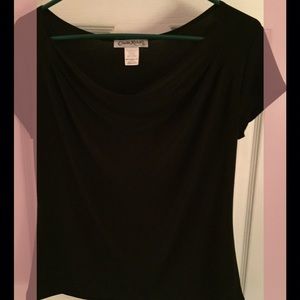 Black short sleeve blouse .