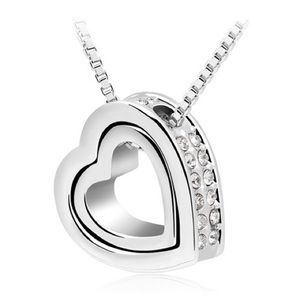 Double Heart Pendant w/ Austria Crystal  Necklace