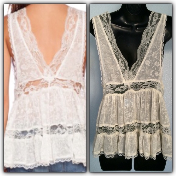 ❌GIFTED❌NEW Free People 💸Sale💸Deep V Trapeze White/Cream - Picture 2 of 4