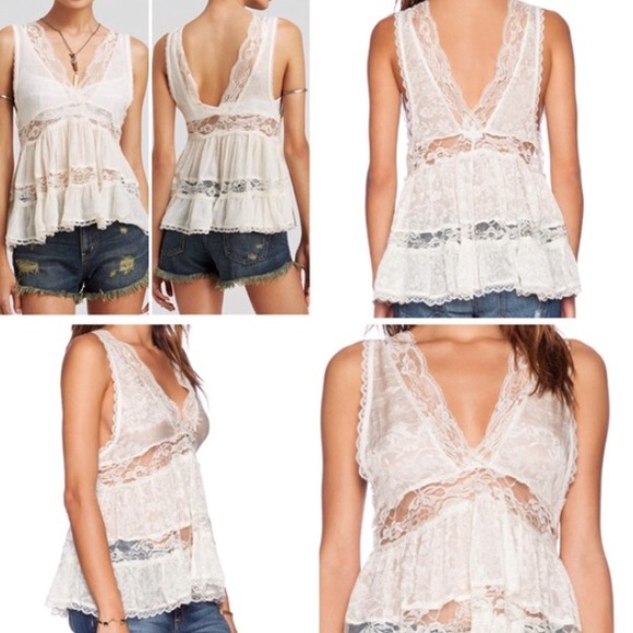 ❌GIFTED❌NEW Free People 💸Sale💸Deep V Trapeze White/Cream - Picture 3 of 4