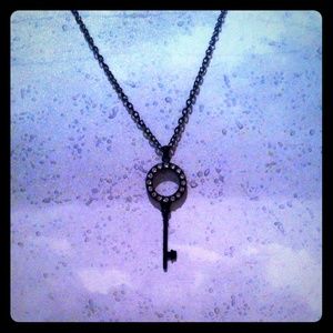 Long Black Rhinestone Key Necklace