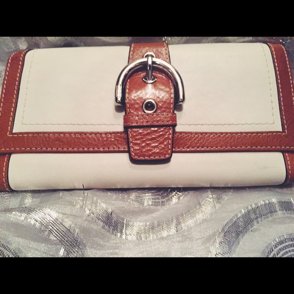White and tan authentic leather coach wallet