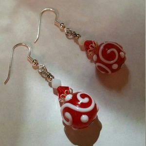 Handmade Red Round Matte Earrings