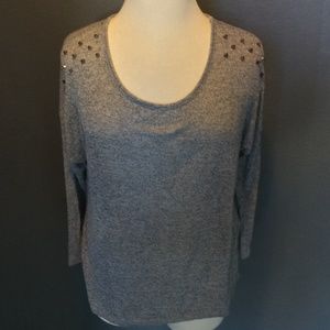 Juniors Plus Size Sheer Spike Long Sleeve Top 3XL