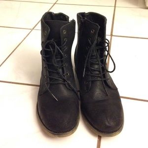 Simple Black Lace Up Combat Boots