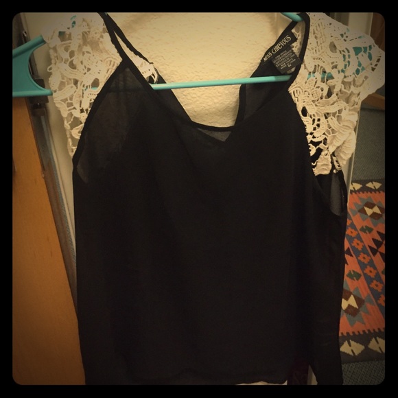 Black shirt with white lace
