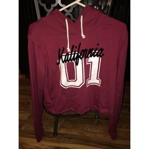 Kendall & Kylie Maroon Cropped Hoodie
