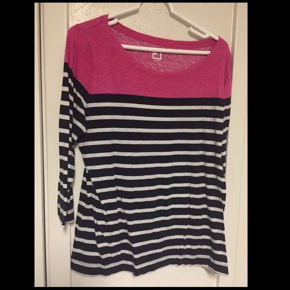 Pink Navy and White Striped Shirt