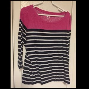 Pink Navy and White Striped Shirt