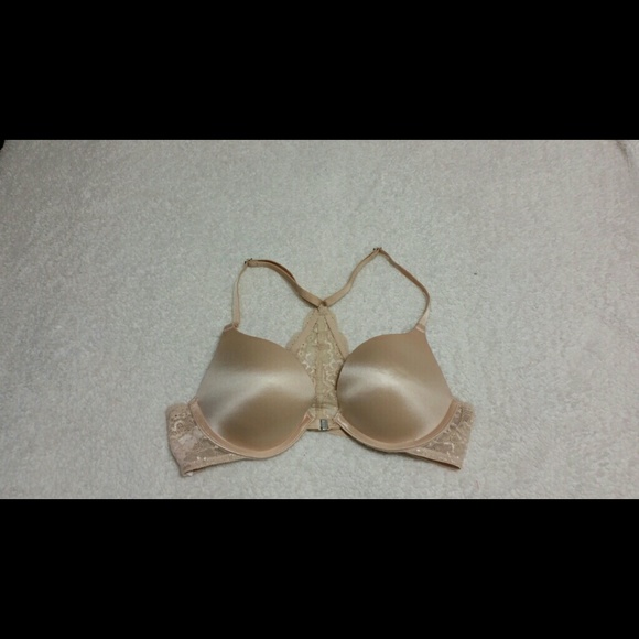 PINK nude lace racer back/front closer push up bra