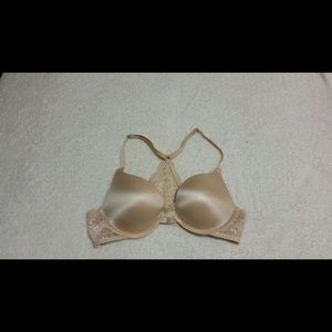 PINK nude lace racer back/front closer push up bra