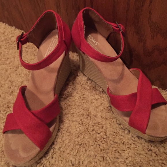 TOMS Shoes - Red canvas wedge sandals
