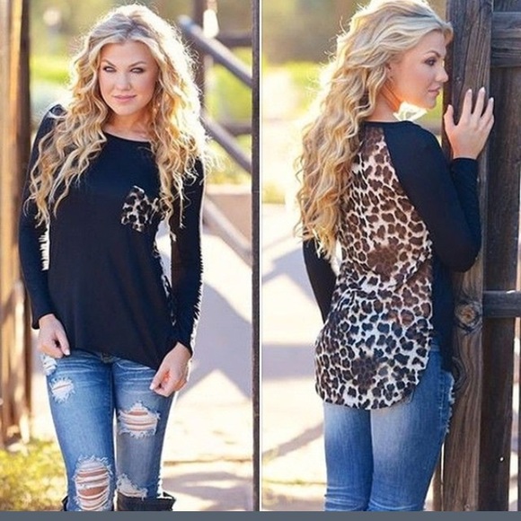 Tops - Leopard chiffon back high low top