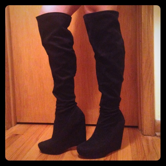 💋Black stretch Paris Hilton over the knee  boots