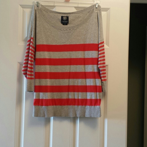 American Eagle Red & Grey striped sweater