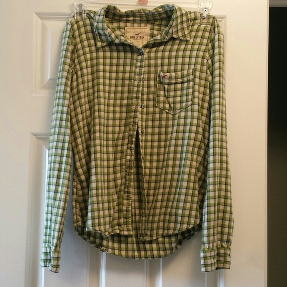 Hollister green plaid button-up