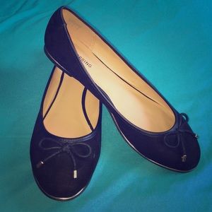 Black Velvet Ballet Flats with Gold Details
