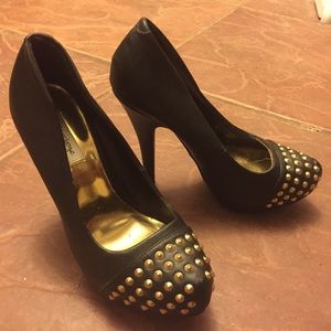 Black and gold studded heels
