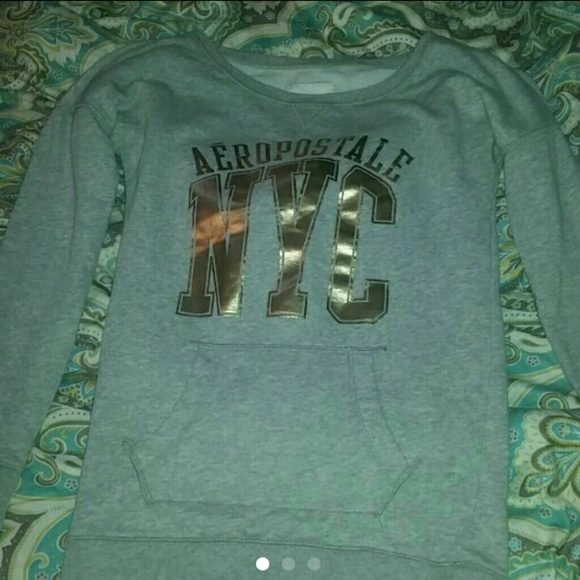 Gray Sweater with Gold Letters and Front Pocket - Picture 1 of 3