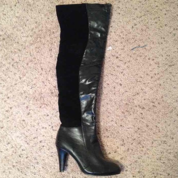 Thigh-high vegan black leather boots!