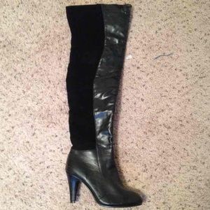 Thigh-high vegan black leather boots!